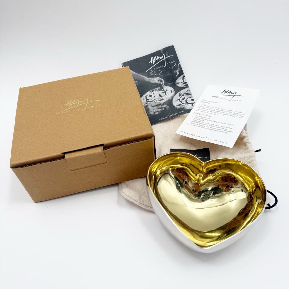 Michael Aram Dish Heart Collection Nickelplate Brassplate Gold Silver Box NWT